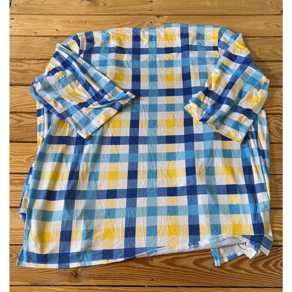NEW Cuddl Duds Check Patch Pocket Wrap Cardigan Size Medium Women’s Blue Yellow - Picture 2 of 9